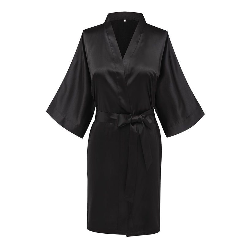 MissNina Women's Satin Kimono Robes Bridesmaid Wedding Robes Silky Bathrobes Loungewear,Black - Image 5